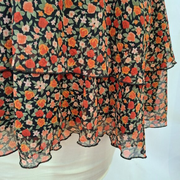 Sheer Boho Fairy Chiffon Ruffle Wrap Mini Dress w Elastic Smocked Waist XL Lined - Picture 2 of 16